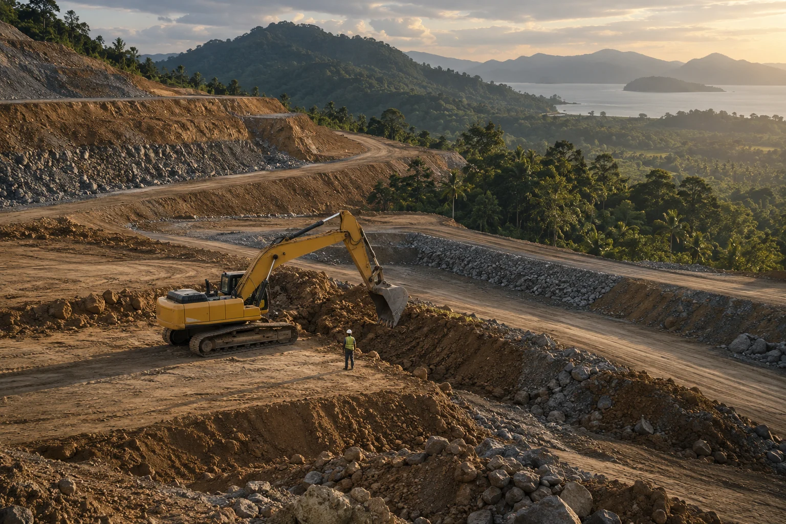 Visual konsep AI untuk ExcavaBook; bukan dokumentasi klien