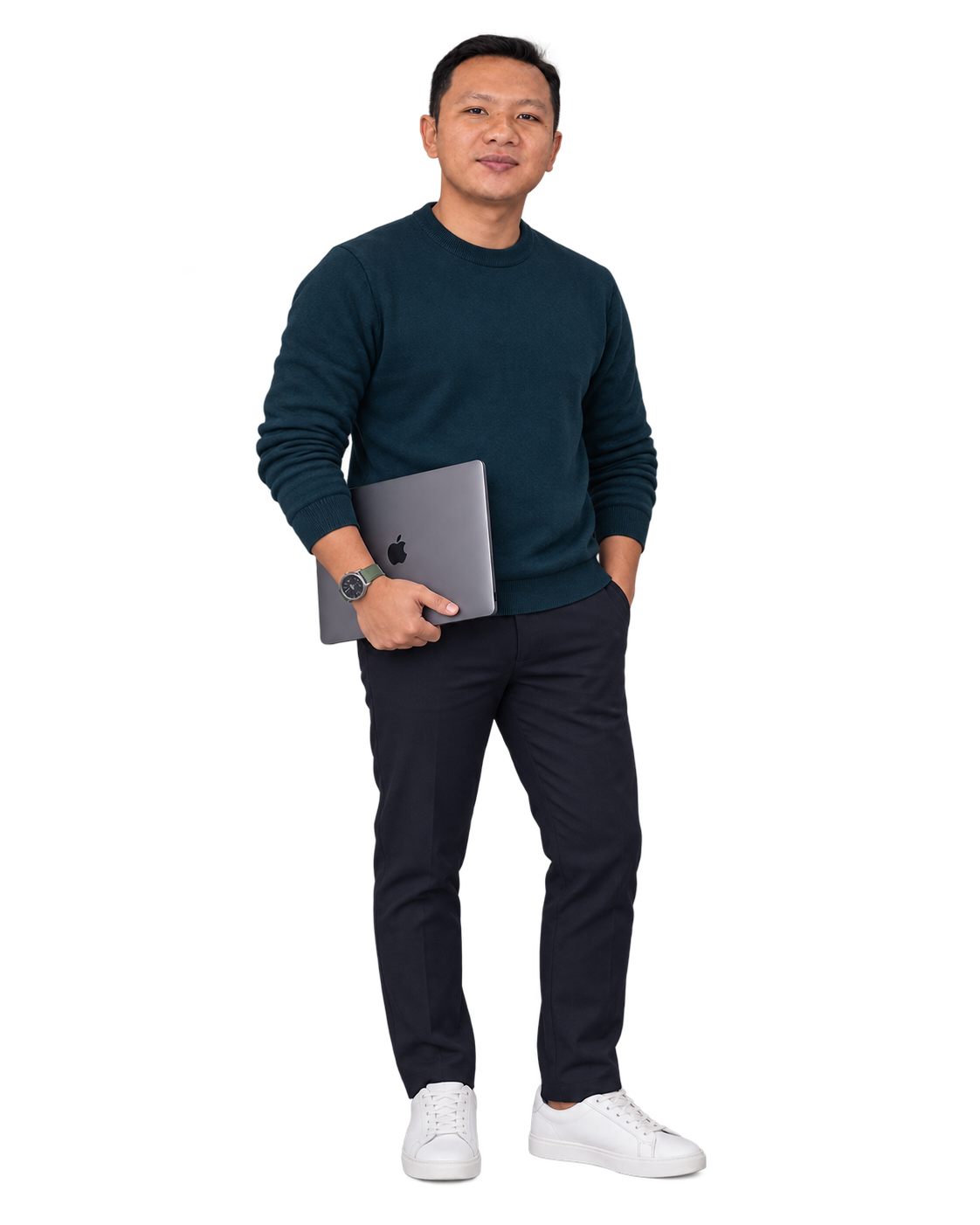 Wayan Widiarsana membawa laptop